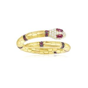 Silver Gold Plated Snake Ring With ZirconiaStones